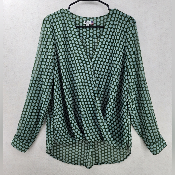 Kut from the Kloth Tops - Kut from the Kloth Green Polka-dot Wrap Blouse Women's Size Medium Semi-Sheer